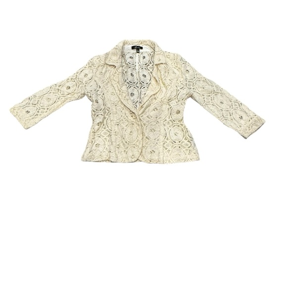 Monteau White Cream Lace blazer jacket Vintage look Size Large but runs small - Picture 1 of 5